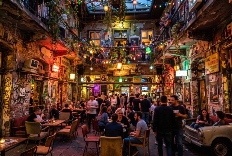 Szene in einer Bar in der Ruinenstadt in Budapest